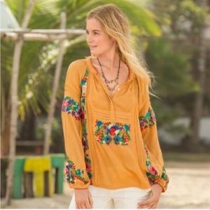 Sundance Women's Orange Floral Embroidered Fabled Flower Top Size Small